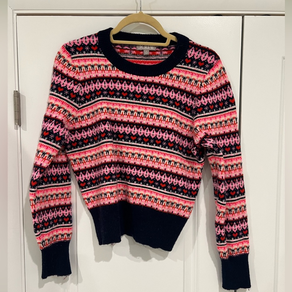 J. Crew Women's Sweater in Pink and Navy Pattern